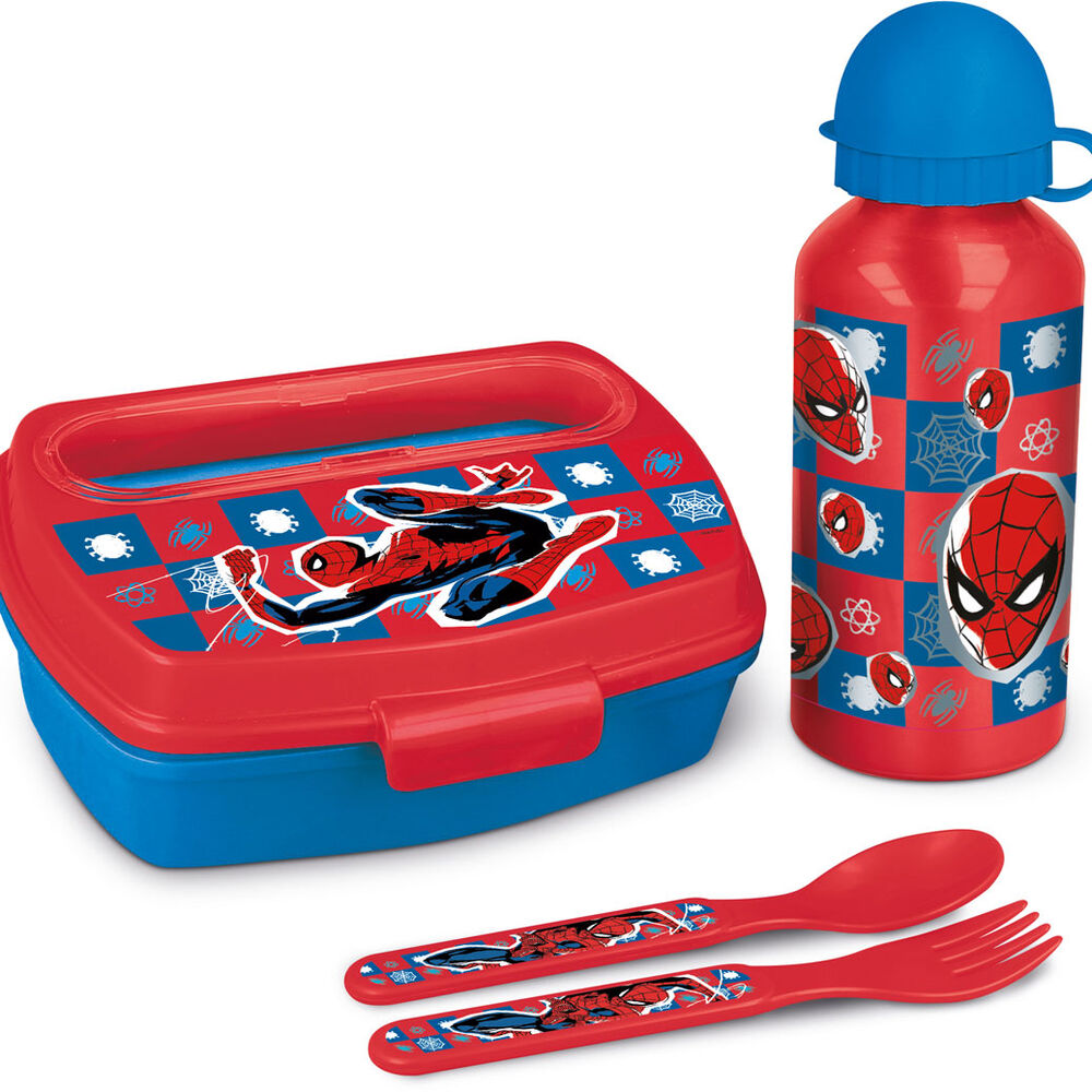 Set Sandwichera cubiertos + botella aluminio Spiderman Marvel 400ml