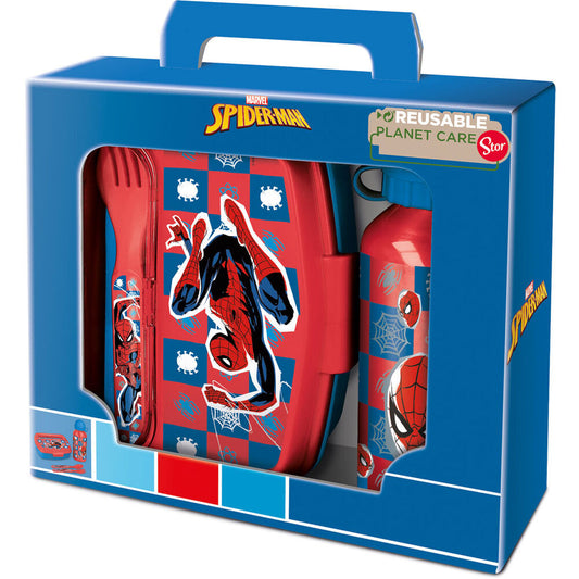 Set Sandwichera cubiertos + botella aluminio Spiderman Marvel 400ml